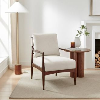 Furniturebox Delia Beige Fabric Mid Century Modern Accent Chair