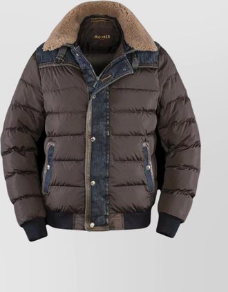 Moorer denim trimmed shearling collar padded jacket