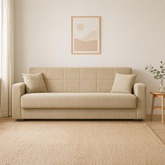 Dmora Dmora - Sof&aacute; Cama Dlunett, Sof&aacute; Cama Contenedor Lineal 3 Plazas, Sof&aacute; De Sal&oacute;n En Tela Acolchada Con Apertura Clic-clac, 212x80h87 Cm, Azul