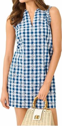 Lilly Pulitzer Kavalla Popover Dress In Starlight Navy - Starfishing Embroidered Gingham