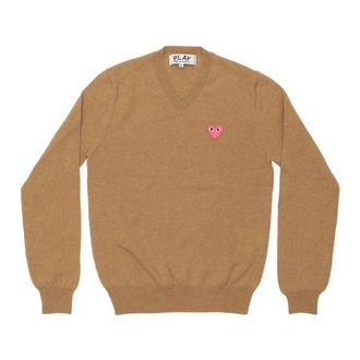 Comme Des Gar&ccedil;ons U Sweater Emblem Knit - Dames - V-hals truien - Bruin - XS - Wol - Truien & Vesten