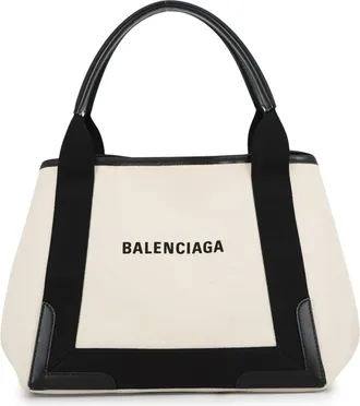 Balenciaga Black White Canvas Leather Handbag Pouch Tote Bag (Pre-Owned)