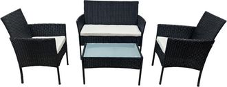 Happy Garden Happy Garden - Conjunto De Jard&iacute;n Corfou De Resina Tejida Negra 4 Asientos Cojines Beige