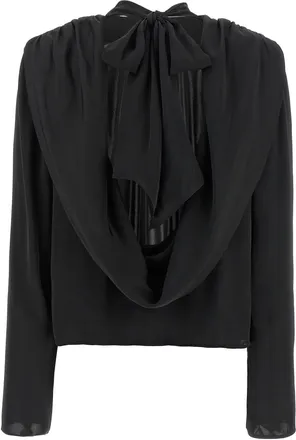 Rotate Satin Draped Back Blouse - Black