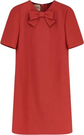 Valentino Bow-detail Short Dress - Dames - Korte kleedjes - Rood - S - Wol - Kleedjes