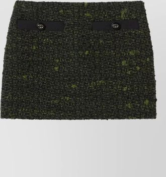 Gucci wool tweed mini skirt button detail