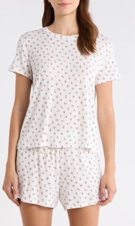 Nordstrom Jersey Shortie Pajamas in Ivory- Pink Rosette Ditsy at Nordstrom, Size Medium