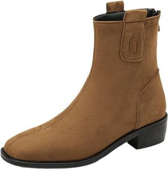 Generic Womens Retro Faux Suede Ankle Boots Square Toe Mid Block Heels Side Zipper Comfortable Non-Slip for Daily Commute Casual,Brown,5.5 UK