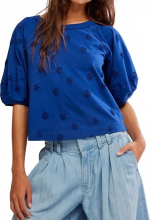 Free People Jessie Eyelet Tee In Navy Combo