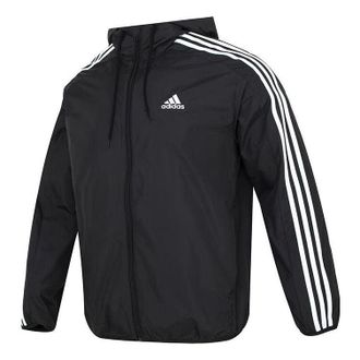 adidas Essentials Woven 3-Stripes Windbreaker Jacket Black IB0378
