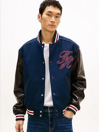 Tommy Hilfiger Contrast Sleeve Leather Varsity Jacket