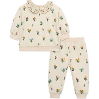 Little Me Garden Sweatshirt & Joggers Set in Floral at Nordstrom, Size 24M