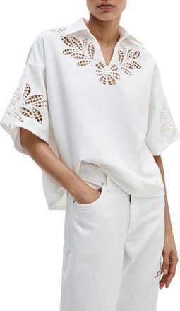 Rag & Bone Lucy Eyelet Cotton Blend Popover Top in White Floral at Nordstrom, Size Xx-Small