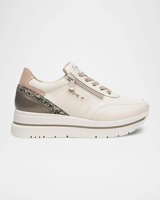 Nero Giardini Glitter Leather Platform Sneakers
