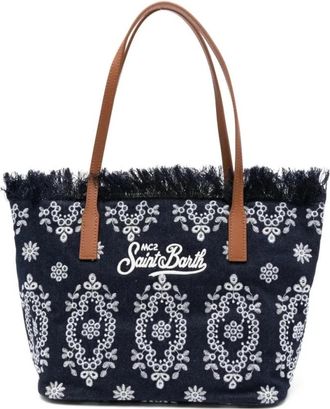MC2 Saint Barth City Bag Mid Fringe Sangallo - Dames - Shoppers - Blauw - ONE Size - Denim - Tassen