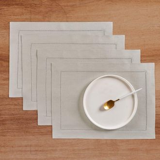 Solino Home Linen Placemats - Medium Weight Hemstitch, 14 x 19 in Light Grey at Nordstrom