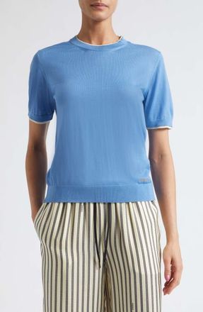 Versace Classic Short Sleeve Wool Sweater in Sky at Nordstrom, Size 44
