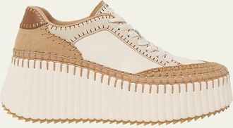 Chlo&eacute; Nama Mixed Leather Platform Sneakers