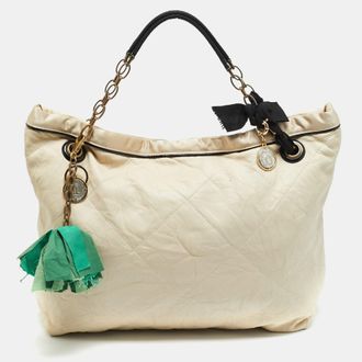 Lanvin Amalia Cabas Quilted Leather And Satin Tote