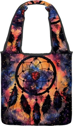 Generic Galaxy Dream Catcher Reversible Canvas Shoulder Tote - Double-Sided Print, 12oz Cotton, 27cm Drop, Fold-Flat Bag for Travel, Shopping, Street Outings