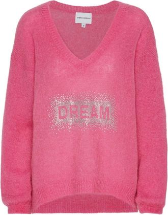 Americandreams Silja V Neck Crystal Pullover - Dames - V-hals truien - Roze - M - Wol - Truien & Vesten
