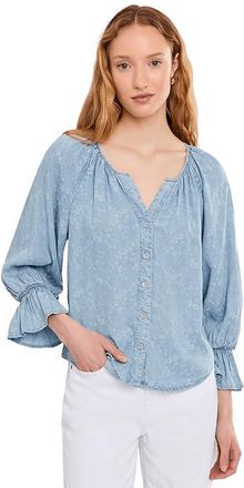Liverpool L.A. Petite 3/4 Sleeve Button Front Shirred Woven Top Womens Clothing Rose Ice : PXL, Lyocell/Tencel