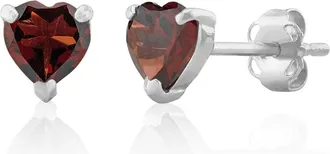 MAX + STONE 14K White or Yellow Gold 3 Prong Heart Shape Gemstone Stud Earrings