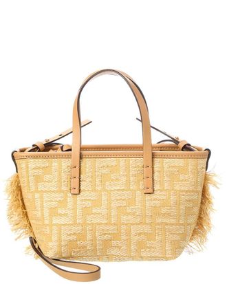 Fendi Fendi Roll Mini Ff Raffia & Leather Tote