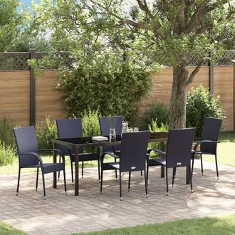 Berkfield Home 7 Piece Garden Dining Set Black Poly Rattan