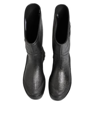 Dolce & Gabbana Metallic Black Pull On Rain Boots Men Shoes Pvc Leather