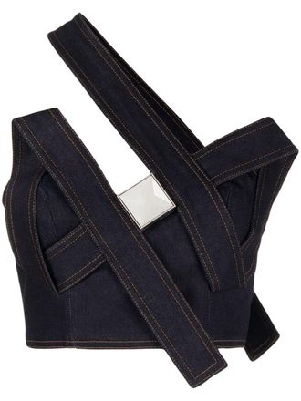 Area Top denim con cristallo a piramide - Blu