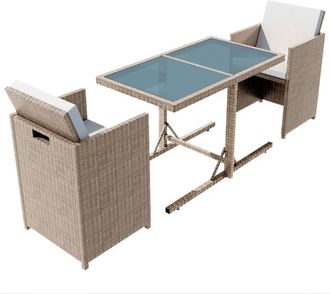 vidaXL Mesa Y Sillas Bistr&oacute; De Jard&iacute;n 3 Pzs Y Cojines Poli Rat&aacute;n Beige Vidaxl