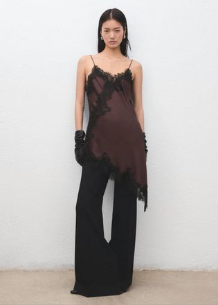 Mango Top sottoveste pizzo bordeaux - Donna - S - MANGO