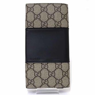 Gucci Beige Black Gg Supreme Leather Long Wallet (Bi-Fold) (Pre-Owned)