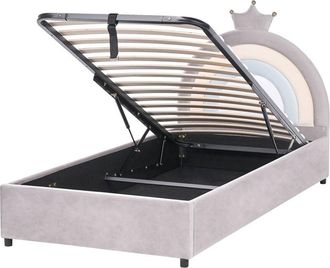 Beliani Bed Grey Velvet Upholstered Frame Headrest 3ft EU Single Size Bedroom with Storage Kids Room Modern Traditional GRISETOT