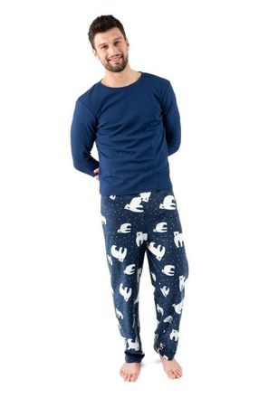 Leveret Mens Cotton Top & Fleece Pants Printed Matching Family Holiday Pajama Set in Polar Bear at Nordstrom, Size Xx-Large