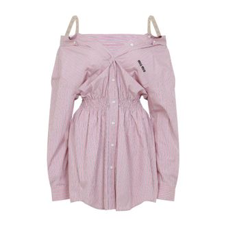 Miu Miu Vestido Camisero de Popelina a Rayas - Dresses - Mujer - Rosa - S