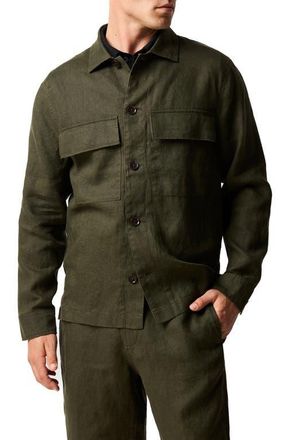 Rodd & Gunn Resort Linen Overshirt in Dark Olive at Nordstrom, Size Xxx-Large