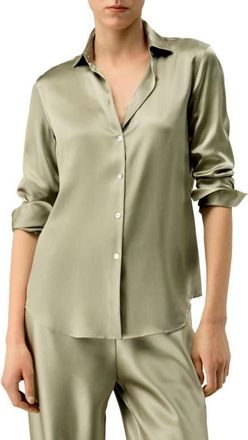 LilySilk Womens Timeless Silk Charmeuse Shirt in Artichoke at Nordstrom, Size Medium