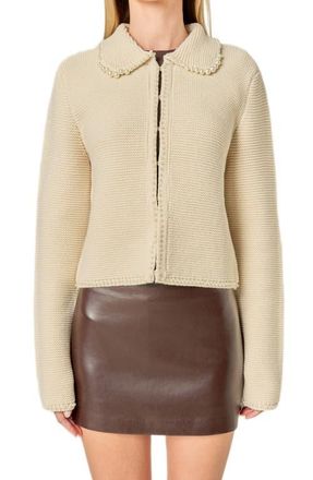 English Factory Faux Pearl Trim Collared Cardigan in Ivory at Nordstrom, Size X-Small