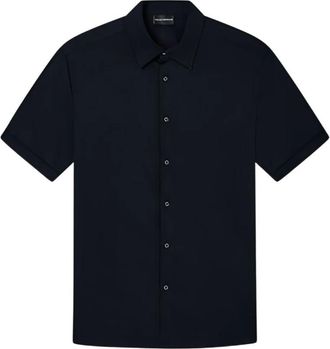 Emporio Armani Heren Overhemd met Korte Mouwen - Heren - Korte mouwen Overhemden - Blauw - XL - Katoen - Overhemden