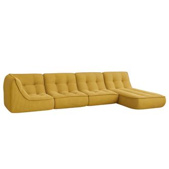 Oviala Sof&aacute; modular con chaise longue de tela 330 cm 4 plazas amarillo