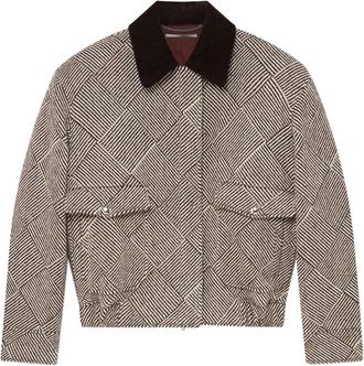Stella McCartney corduroy-collar tweed jacket - women - Polyamide/Wool - 36 - Neutrals