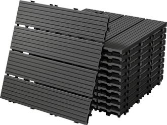 ECD Germany Ecd Germany - Baldosas De Patio Wpc De 30x30 Cm 11 Piezas Por 1m&sup2; Con Aparencia De Madera Antracita Con Sistema De Drenaje Y Instalaci&oacute;n Mediante Clic