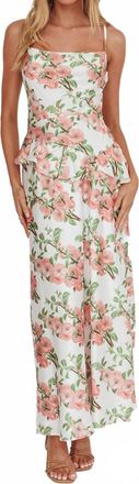 Here Comes The Sun Jerica Ruffle Waist Floral Maxi Dress In White/blush