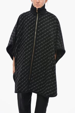 Stella McCartney Mantella BRINDABELLA in Misto Lana con Logo All-Over e Chiusura Zip Stella McCartney
