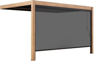 Oviala P&eacute;rgola bioclim&aacute;tica adosada de 3x4m y 1 persiana de madera gris