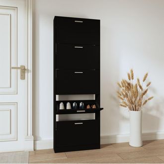Berkfield Home Shoe Cabinet Black 59x17x169 cm Engineered Wood | Size: 59 x 17 x 169 cm