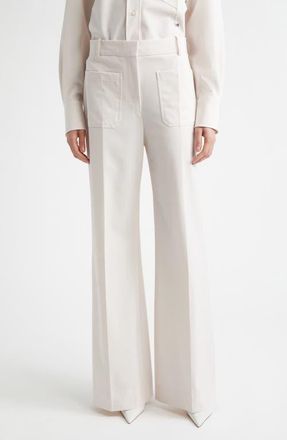 Victoria Beckham Alina High Waist Stretch Flare Leg Pants in Bone at Nordstrom, Size 8 Us