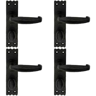 Loops 4x PAIR Creased Style Lever on Slim Bathroom Backplate 156 x 38mm Black Antique